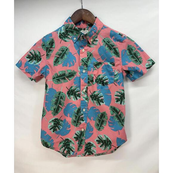 Crewcuts Haiwaiian Shirt- Pink w/ Leaves Size 8 - Picture 1 of 5